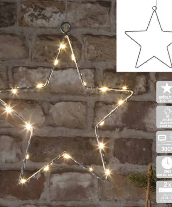 LED žvaigždė sidabrinė 20 cm diametro