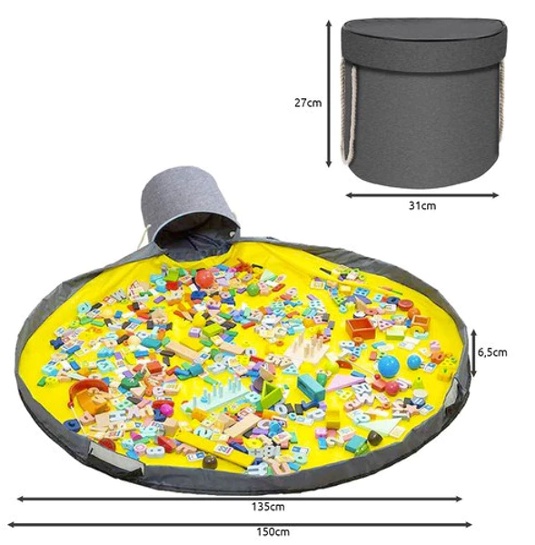 Žaislų -kaladėlių krepšys su kilimėliu