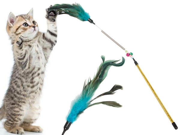 Žaislinis žaislas-meškerė-plunksnų barškutis katėms