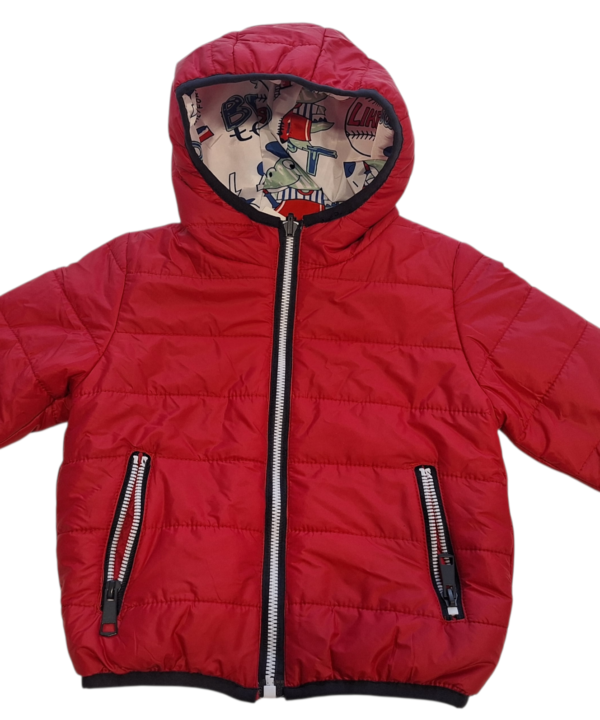 Dvipusė pavasarinė/rudeninė striukė berniukui raudona/dinozaurai