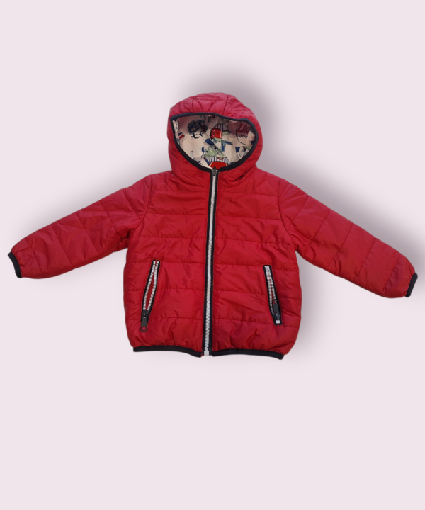 Dvipusė pavasarinė/rudeninė striukė berniukui raudona/dinozaurai