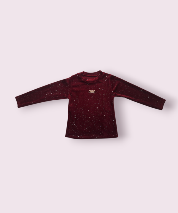 Veliūrinė puošni tamsiai raudona MIN MIN palaidine mergaitėms su blizgučiu