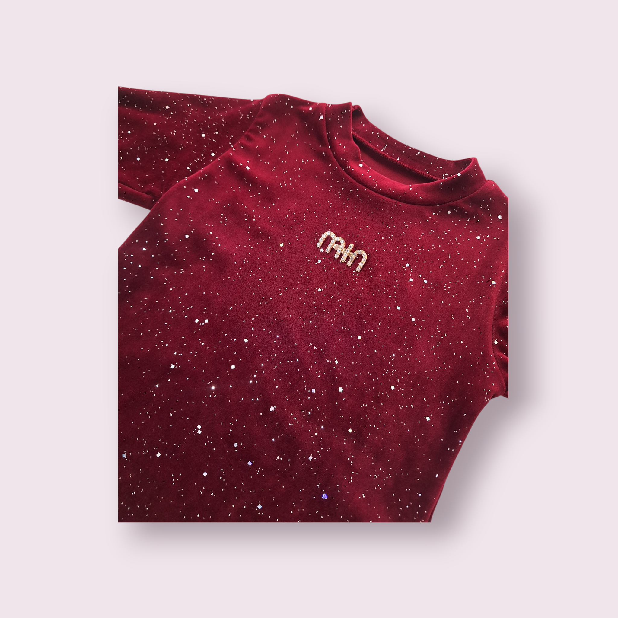 Veliūrinė puošni tamsiai raudona MIN MIN palaidine mergaitėms su blizgučiu - Image 2