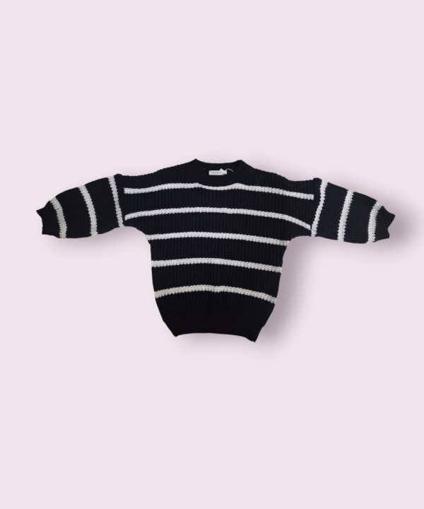 Stilingas megztinis su dryžiais mergaitėms "Juoda-balta"