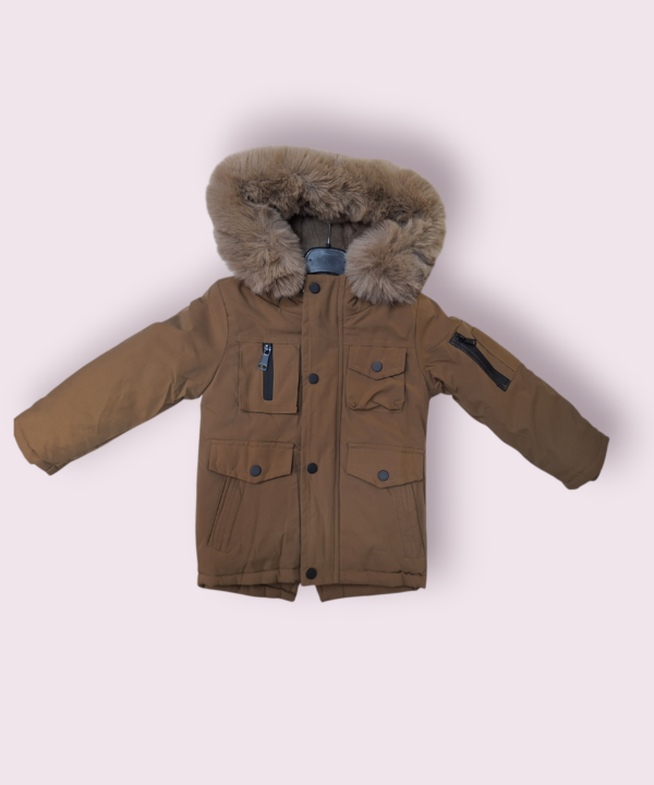 Berniukiška žieminė rusva striukė su kailiu