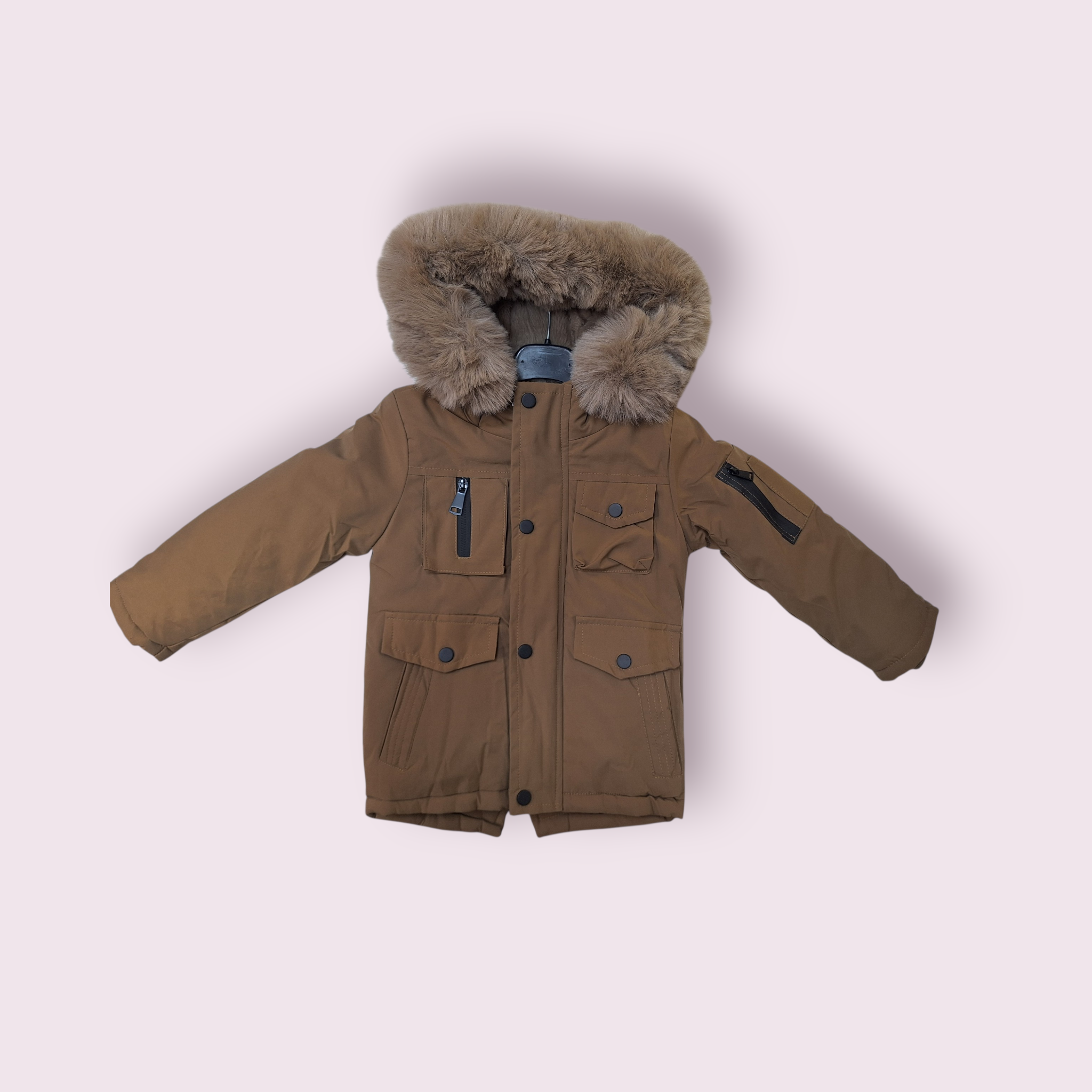 Berniukiška žieminė rusva striukė su kailiu