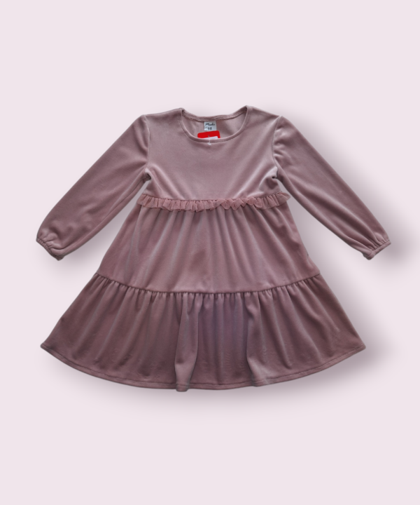 Veliūrinė puošni pelenų rožės suknelė mergaitei