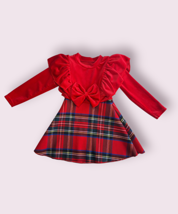 Raudona suknelė mergaitei su kaspinu